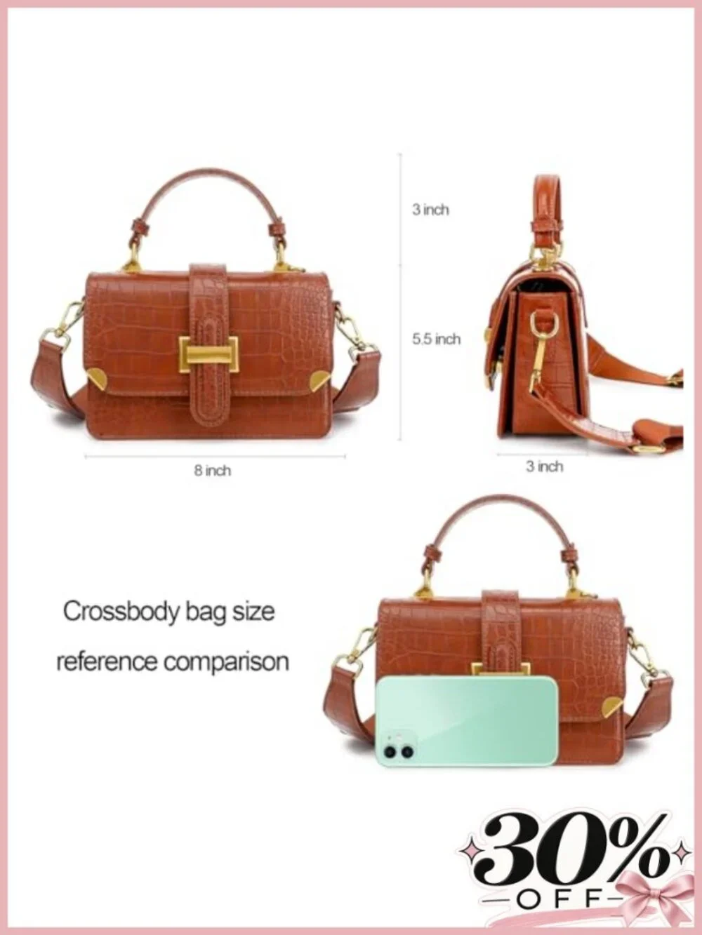 Small Faux Leather Crossbody Satchel Top Handle Purse Vegan Leather Handbag